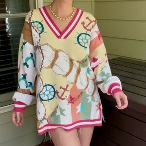 RARE Vintage 90s Berek Hand Knit
Nautical Sweater - Oversized Cotton | Large